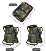 Portable Hiking Camouflage Camping Stool, Folding Camping Chair Stool Backpack with Cooler Insulated Picnic Bag - Image 2