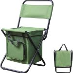 Portable Foldable Fishing Chair with Cooler Bag, Lightweight Backrest Stool Compact Folding Chair Seat, Outdoor Backrest Stool with Folding Backpack for Camping Hunting (Green)