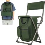 Backpack Cooler Chair Fishing Chairs with Backrest Folding Camping Stool Compact for Outdoors Hiking Hunting Travel, Supports 225 lbs