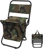 Small Fishing Chair with Cooler Bag, Lightweight Camping Chair Compact Fishing Stool with Backrest for RV Hiking Travel, Hunting, Ice Fishing Gifts Gear for Men