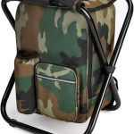 Portable Hiking Camouflage Camping Stool, Folding Camping Chair Stool Backpack with Cooler Insulated Picnic Bag