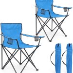 Foldable Camping Chair Set of 2, Folding Camp Chairs & Carrying Bags for Adults, Portable for Lawn, Outdoors, Fishing, Hiking, Travel, Picnic, Beach, Oversized & Supports 275lbs (Blue)