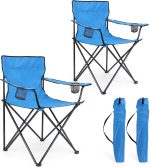Foldable Camping Chair Set of 2, Folding Camp Chairs & Carrying Bags for Adults, Portable for Lawn, Outdoors, Fishing, Hiking, Travel, Picnic, Beach, Oversized & Supports 275lbs (Blue)
