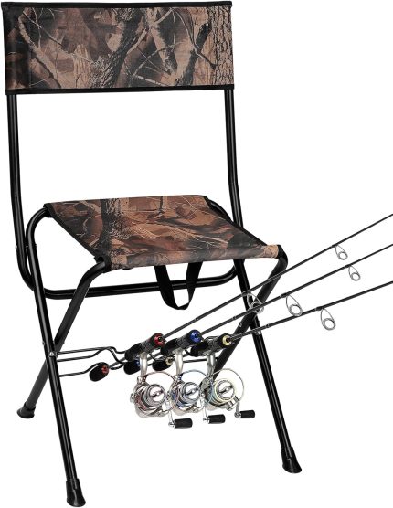 Padded Folding Fishing Chair with Rod Holder for Adults Upgraded Seat Size Outdoor Hunting Picnic Travel Camping Chairs Foldable Portable Ice Fishing Stool for Lawn Patio Garden Beach Hiking