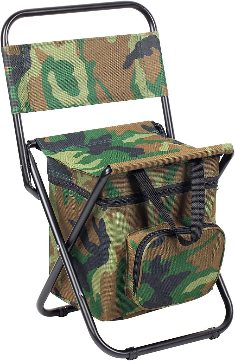 71Dh9lxMFTL._AC_SL1500_.jpg Foldable Camping Chair with Cooler Bag, Hunting Fishing Chair Backpack with Backrest, Compact Camping Chair Stool for Fishing Hiking Hunting (Camouflage) - Image 1