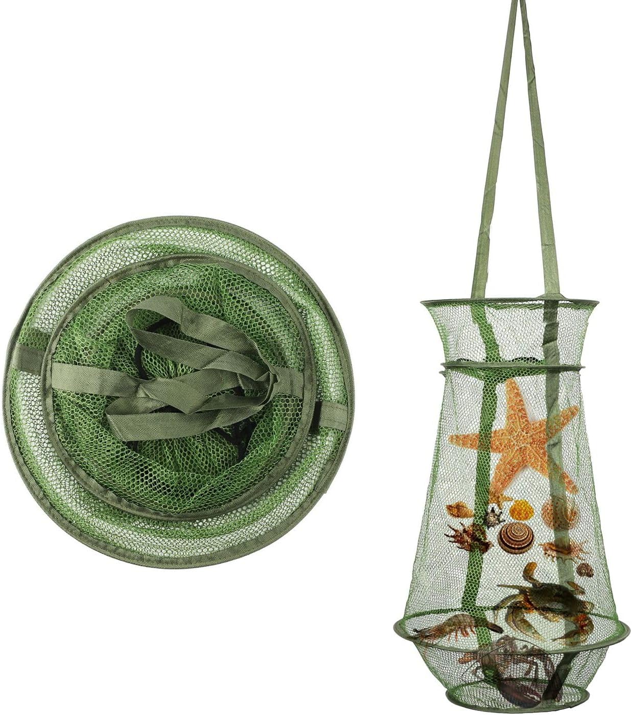 71HZ33aDP2L._AC_SL1500_.jpg Big Foldable Fish Basket, Galvanized Steel Wire Mesh Fish Trap Portable Fish Cage Foldable Fishing Keep Net for Keeping Fish Alive, Escape-Proof Design,Suitable for Fishing, Dip Nets, and Cast Nets - Image 1