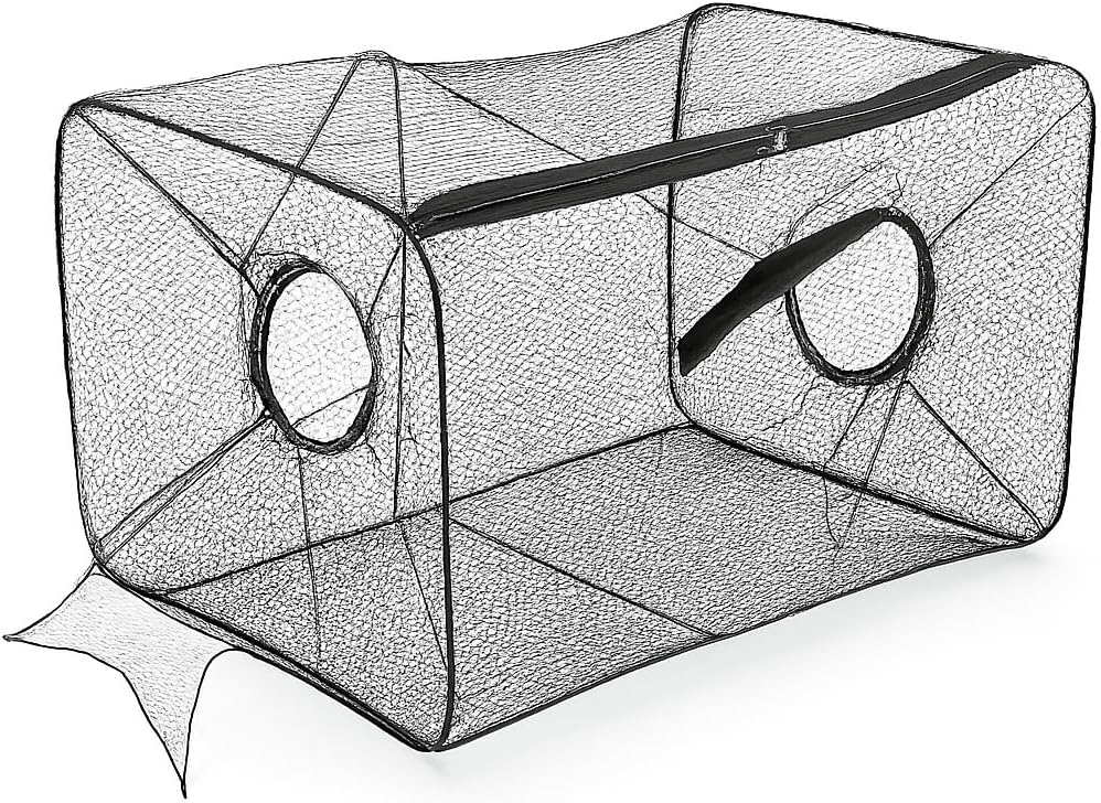 71ROo2OZ-uL._AC_SL1024_.jpg Compact Foldable Fishing Net Trap with Zipper Nylon Mesh Bait Cage for Fish, Eels, Crabs - Image 1