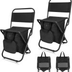 Fishing Chair with Cooler Bag - Lightweight Foldable Backpack Camping Stool for Outdoor Fishing Hunting Gear - Portable Insulated Cooler Pocket Design（2 Packs Black