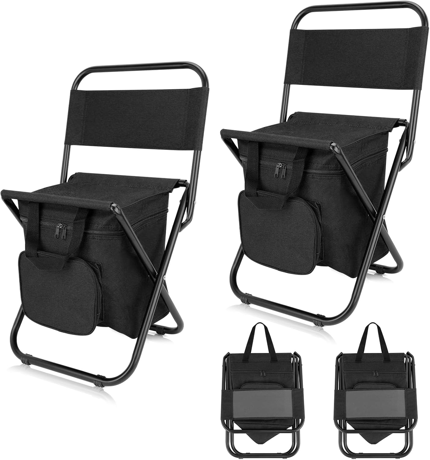71S3esnub1L._AC_SL1500_.jpg Fishing Chair with Cooler Bag - Lightweight Foldable Backpack Camping Stool for Outdoor Fishing Hunting Gear - Portable Insulated Cooler Pocket Design(2 Packs Black - Image 1