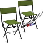 2 Pcs Summer Folding Fishing Chair with Rod Holder Hunting Camping Chairs for Adults Outdoor Portable Folding Chair for Men Women Ice Fishing Lawn Patio Garden Beach Gifts(Green)