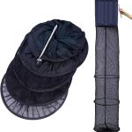 Collapsible Fishing Cage Basket 4 Layers Nylon Fish Baskets Fish Keeping Net with Anchor Bolt for Crab,Shrimp,Crawfish,Minnows(Black, 67X13 in)