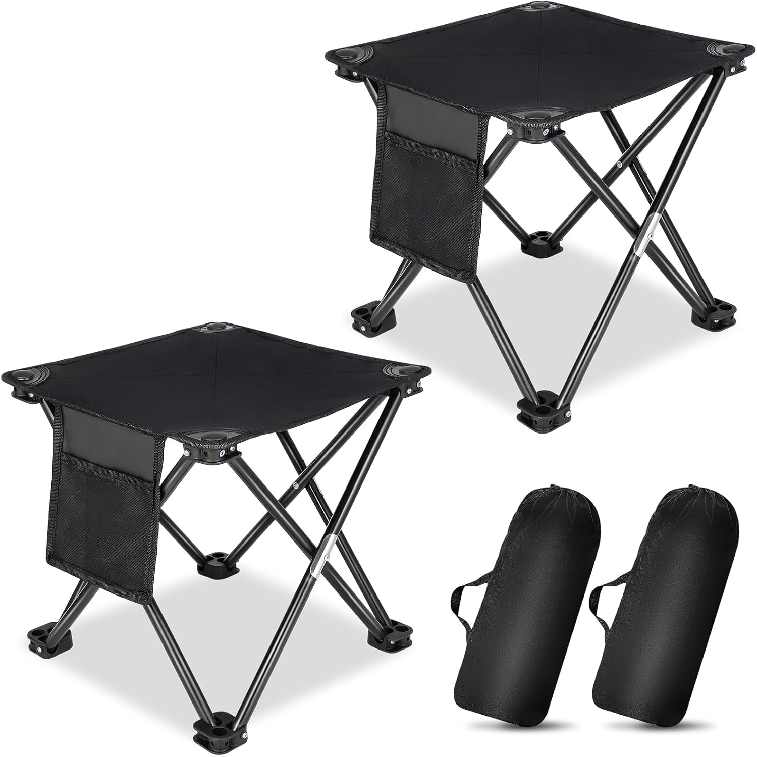 71enb0ix60L._AC_SL1500_.jpg 2 Pack Folding Camping Stool Portable Outdoor Camping Chair for Fishing BBQ Hiking Gardening and Beach,Travel with Carry Bag(Black) - Image 1