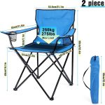 Foldable Camping Chair Set of 2, Folding Camp Chairs & Carrying Bags for Adults, Portable for Lawn, Outdoors, Fishing, Hiking, Travel, Picnic, Beach, Oversized & Supports 275lbs (Blue) - Image 2