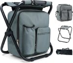 Detachable Backpack Chairs, Portable Chair Backpack with 15L Removable Cooler Bag for Adults Heavy Duty 350lbs, Lightweight Folding Stool Backpack for Travel Fishing Camping Hiking