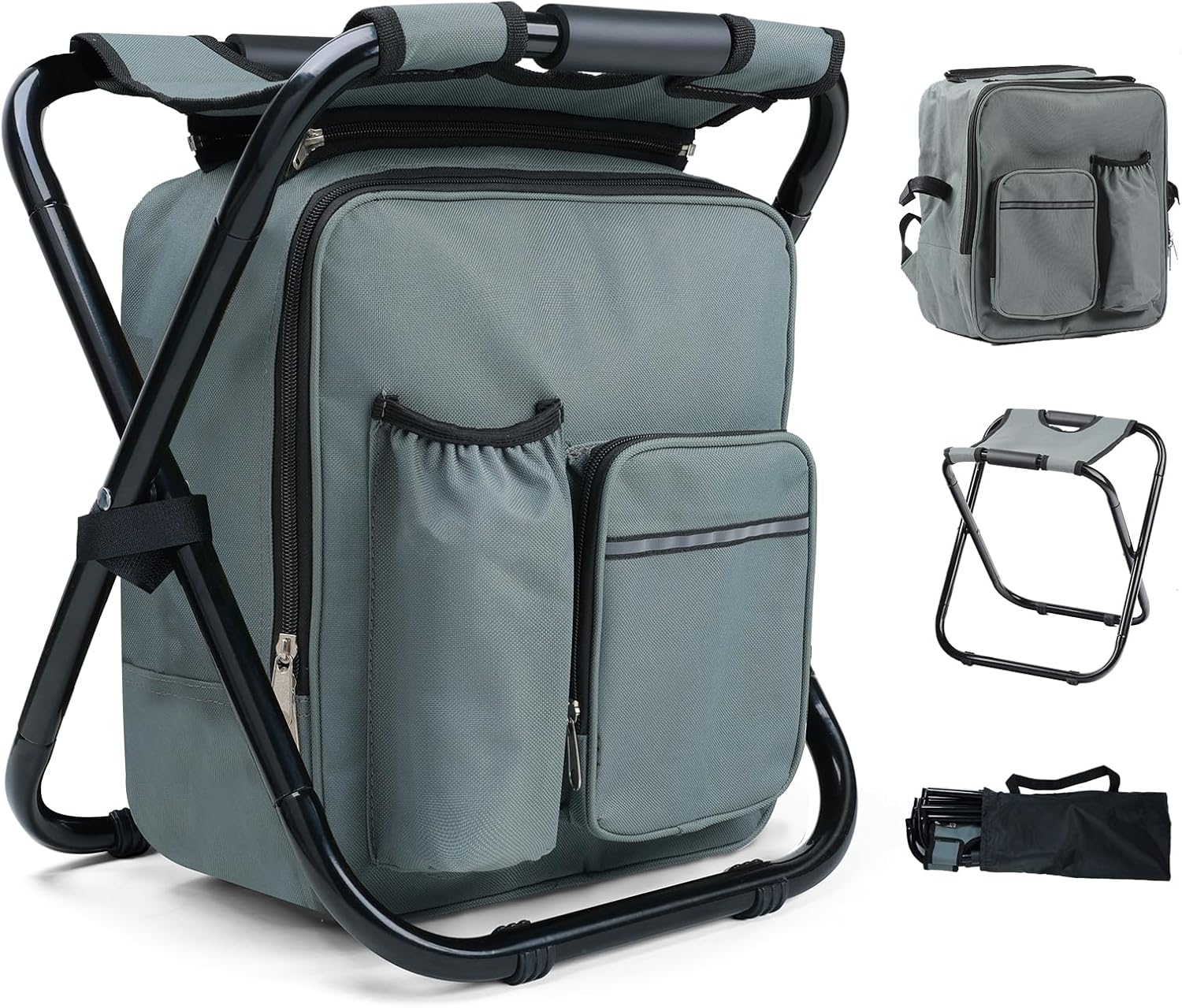 71jMhHU3KNL._AC_SL1500_.jpg Detachable Backpack Chairs, Portable Chair Backpack with 15L Removable Cooler Bag for Adults Heavy Duty 350lbs, Lightweight Folding Stool Backpack for Travel Fishing Camping Hiking - Image 1