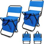 2 Pcs Fishing Chair with Cooler Bag Multi-Function Foldable Compact Fishing Stool Hunting Chair Portable Backrest Stool with Folding Backpack for Finishing Camping Hunting Travel(Blue)