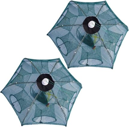 Fishing Net Trap Portable Folded Foldable Crab Net Cast Dip Bait Fish Shrimp Crawfish Langostino Cage mesh Automatic (Small Size,Pack of 2,for Kids)