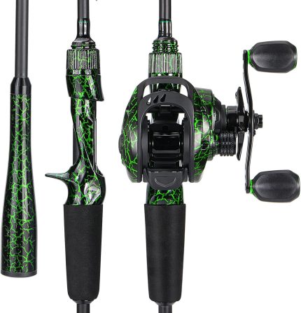 Casting Fishing Rod Combos,  Graphite Blanks, Anti-Reverse Baitcasting Reel, Stainless Steel Guides