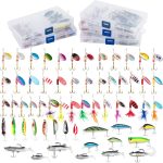 60 Pieces Fishing Lures Kit, 5 Box with Tackle Included, Spinnerbait Set Rooster Tail Trout Bass Freshwater Crappie Walleye Bait Assorted