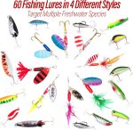 60 Pieces Fishing Lures Kit, 5 Box with Tackle Included, Spinnerbait Set Rooster Tail Trout Bass Freshwater Crappie Walleye Bait Assorted - Image 2