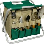 Folding Gardening Stool with Detachable Storage Tote Bag, Multifunctional Gardening Tools Set Organizer for Fishing and Camping,Portable Garden Chair Seat for Adults (Green+Khaki)