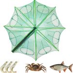 8 Holes Foldable Fishing Bait Trap 27.5" Large Portable Fishing Net Collapsible Net Cast Cage with Zipper Rope Minnow Trap for Minnows Lobster Crawfish Shrimp, Green