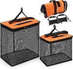 2 Pcs Floating Fishing Basket 3.5 Gallons / 10 Gallons Collapsible Fishing Net Rubber Coated Bait Storage Cage for Live Caught Fish Minnows Crayfish