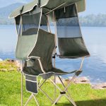 Beach Chair with Canopy Shade, Folding Camping Chair with Canopy with Cup Holder, Side Pocket for Camp, Beach, Tailgates, Fishing - Support 330 LBS