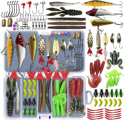Fishing Lures Kit Set, Baits Tackle Including ,  Lures, Spinnerbaits, Wo, Jigs, Hooks, Tackle Box and More Fishing Gear Lures for Bass Trout